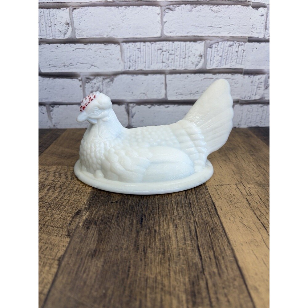 Vintage Westmoreland Milk Glass Hen on Nest Top Lid - Split Tail Candy Dish Top